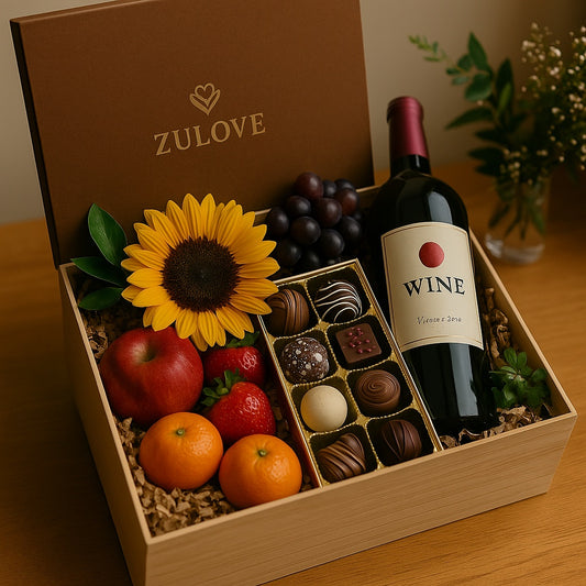 Caja Joyful – Vino, Frutas Frescas y Chocolates Finos
