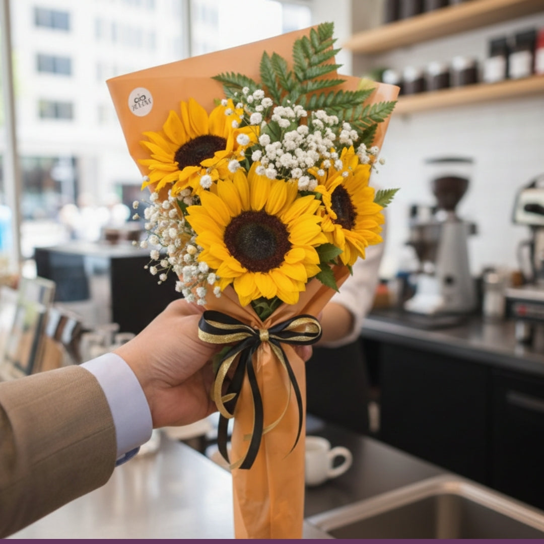 sunflower baby breath bouquet puerto rico elegant