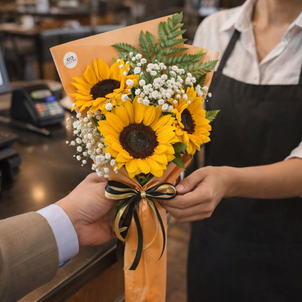 sunflower baby breath bouquet puerto rico elegant