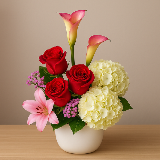Life’s Glow – Roses, Lilies, Callas & Hydrangeas