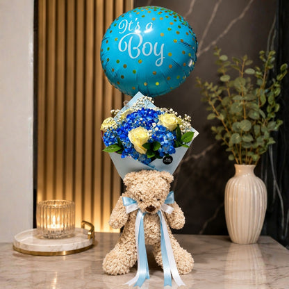 new baby flower arrangement with teddy bear and balloon puerto rico
