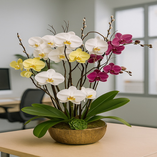 Living Elegance – Natural Orchid Arrangement for Modern Spaces