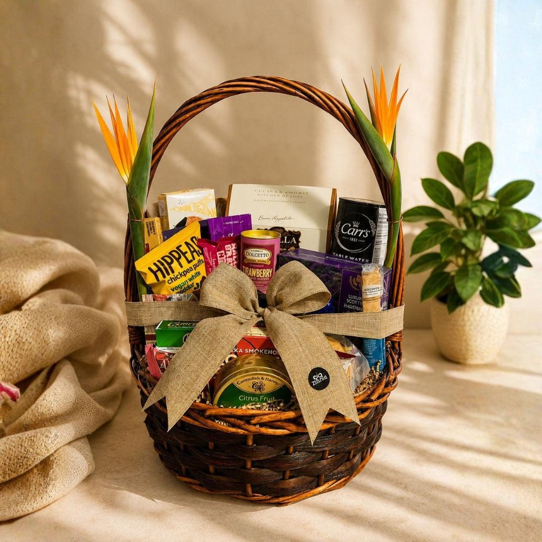 Paradise Gourmet Basket – Canasta Gourmet con Quesos, Carnes y Flor Ave del Paraíso