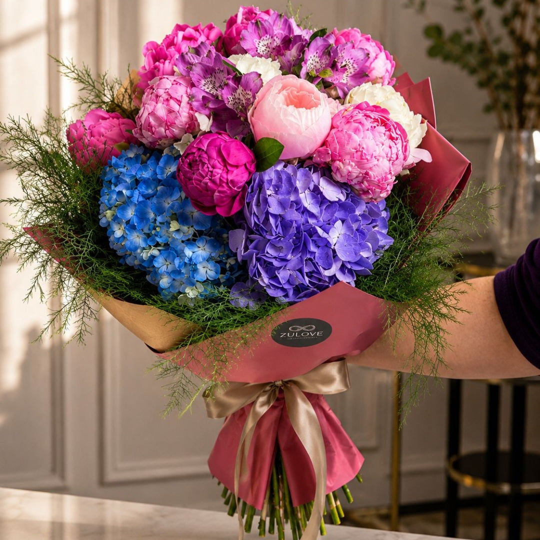 bouquet elegante de peonias hortensias y flores de jardin puerto rico