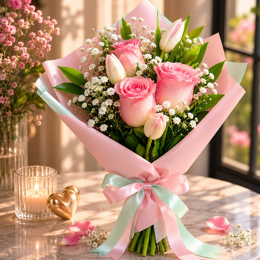 mini bouquet with roses tulips and babys breath puerto rico
