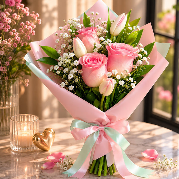 mini bouquet with roses tulips and babys breath puerto rico
