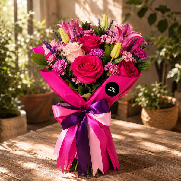 luxury pink bouquet with roses lilies tulips and lavender puerto rico
