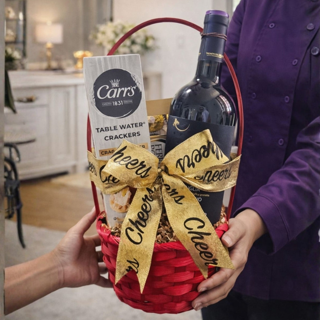 canasta con vino galletas saladas chocolates ferrero zulove puerto rico