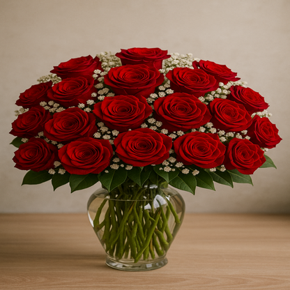 Endless Love in Glass - Roses & Crystal Vase with Foliage