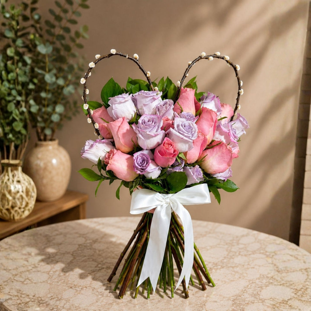 Rustic Love – Heart-Shaped Rose Bouquet