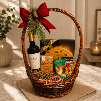 Cesta de regalo Season Bliss: vino y delicias gourmet
