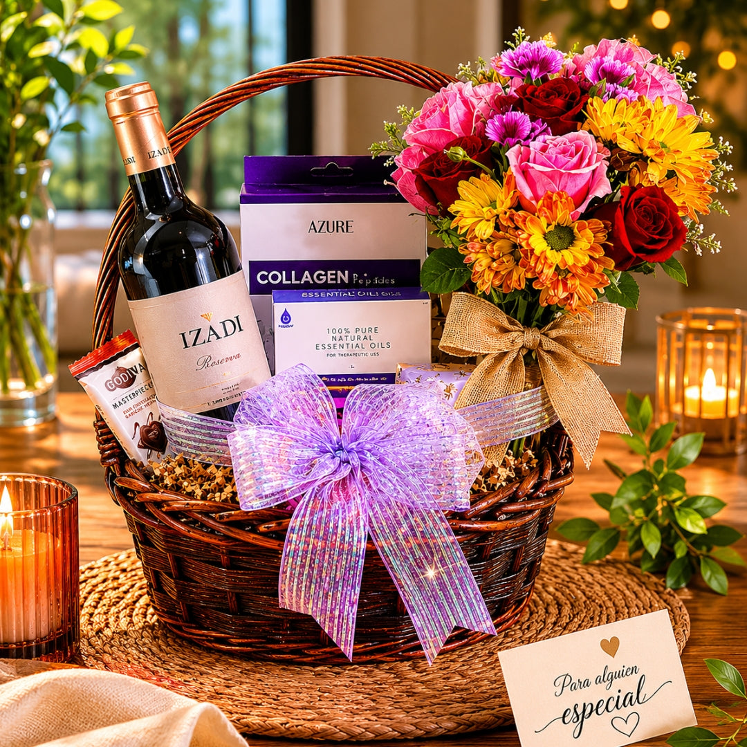 Serenity Lavender Deluxe – Canasta de Vino y Aromaterapia con Lavanda