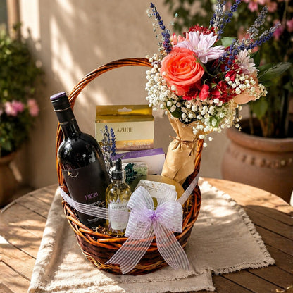 Serenity Lavender Deluxe – Canasta de Vino y Aromaterapia con Lavanda