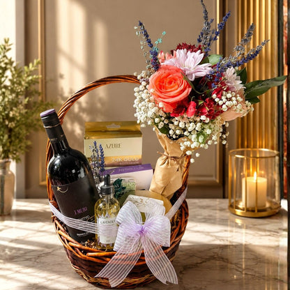 Serenity Lavender Deluxe – Canasta de Vino y Aromaterapia con Lavanda