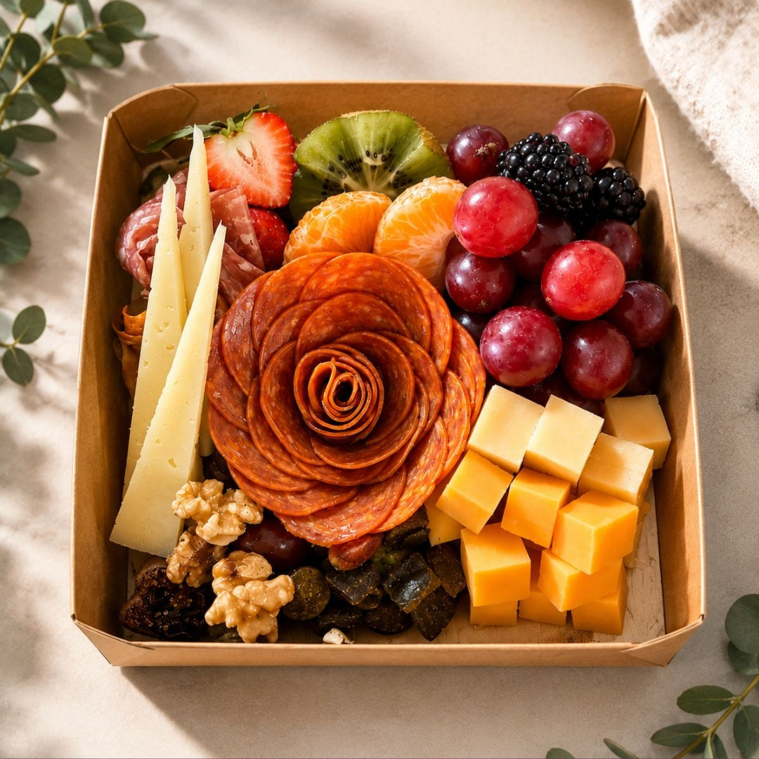 Square Shared Delight – Bandeja Cuadrada de Charcutería con Frutas y Quesos