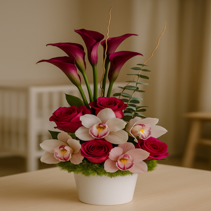 Toque Sublime 4 – Orquídeas y Rosas en Elegante Fucsia