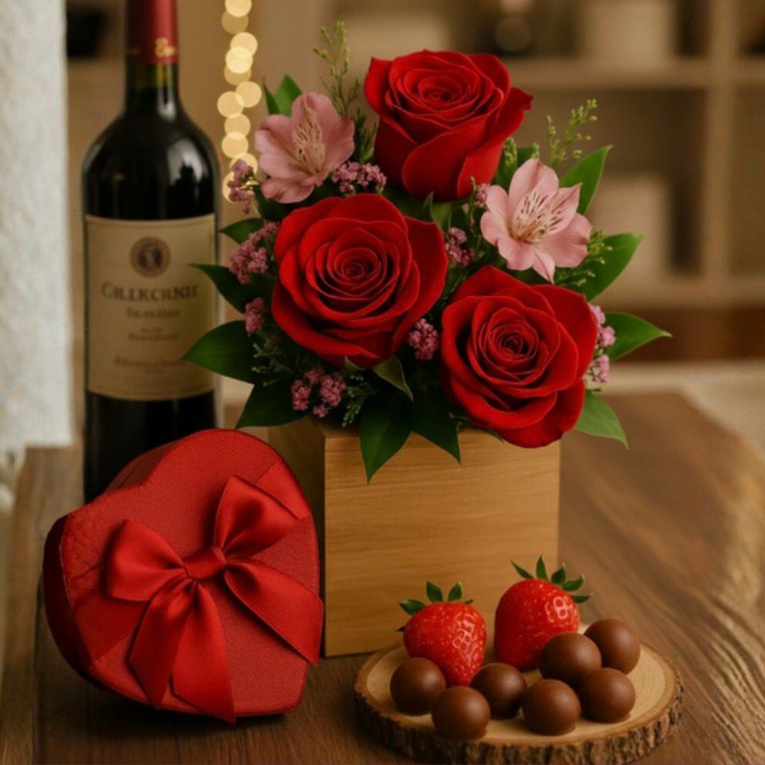 small wooden floral arrangement roses alstroemeria puerto rico
