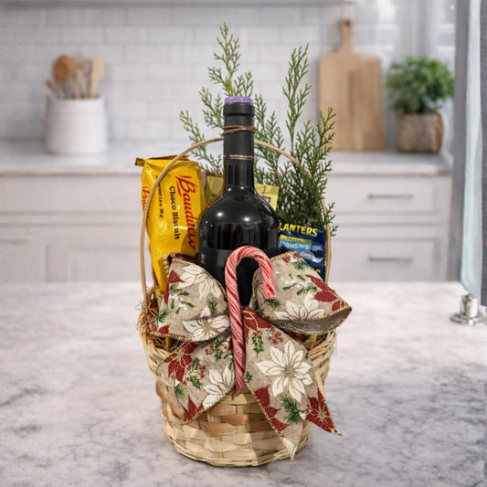 Indulgencia de Terciopelo – Canasta con Vino y Delicias Gourmet
