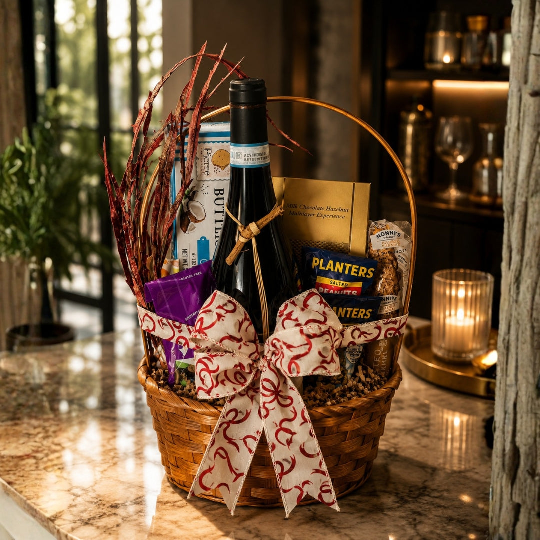 Velvet Indulgence – Canasta con Vino y Delicias Gourmet