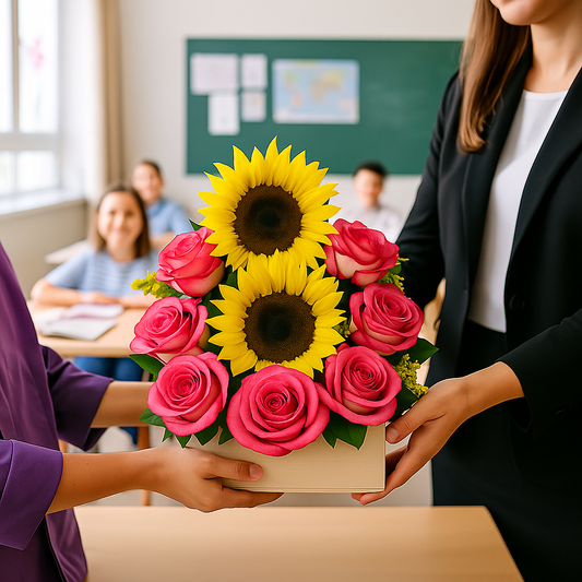 Vibrant Dawn – Sunflowers & Fuchsia Roses