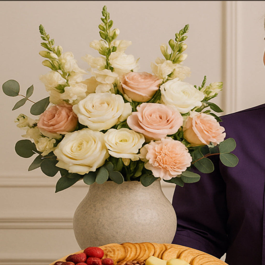 Whisper of Calm – Arreglo Floral Elegante en Base de Cerámica