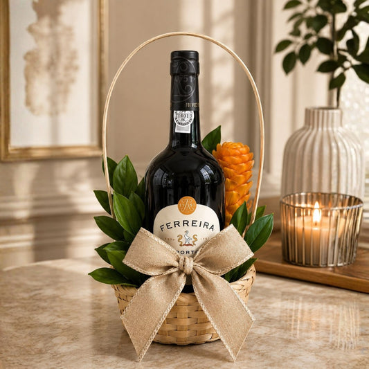 Zulove Golden Gesture – Canasta con Vino, Café y Detalle Floral Tropical