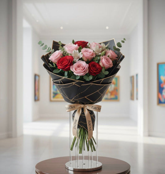 Zulove Charm 1 – Ramo de Rosas Rojas, Rosadas y Alstroemerias Blancas
