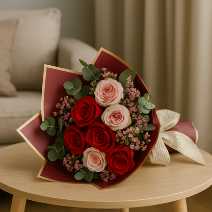 Zulove Charm 2 – Ramo de Rosas Rojas y Rosado Suave