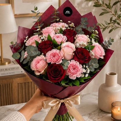 Zulove Classic – Red Roses &  Carnations Bouquet