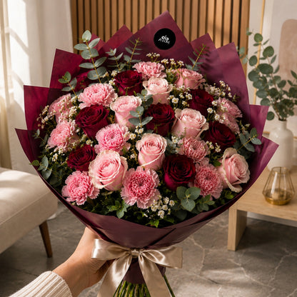 Zulove Classic – Red Roses &  Carnations Bouquet