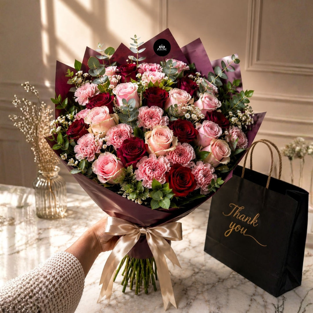 Zulove Classic – Red Roses &  Carnations Bouquet