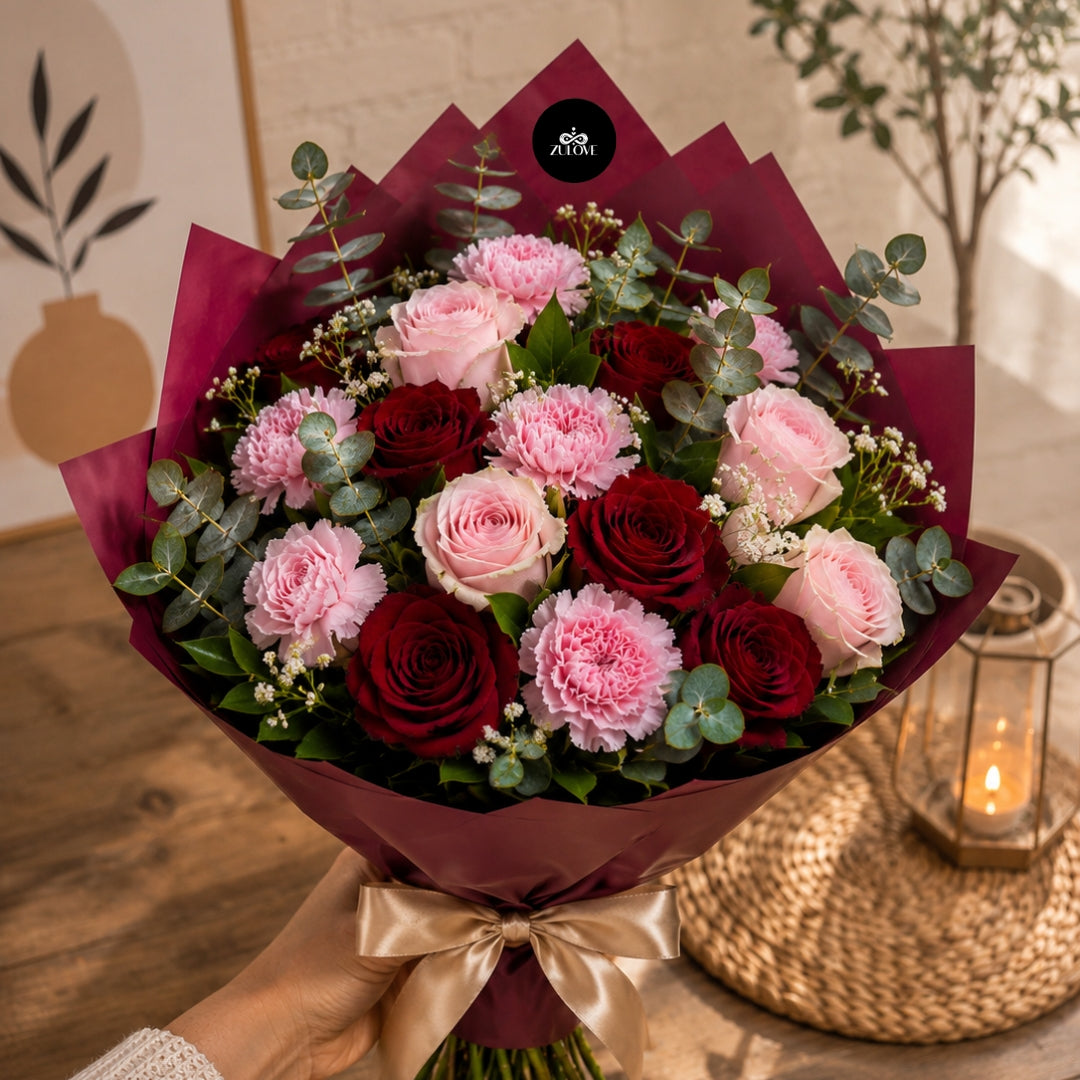 Zulove Classic – Red Roses &  Carnations Bouquet
