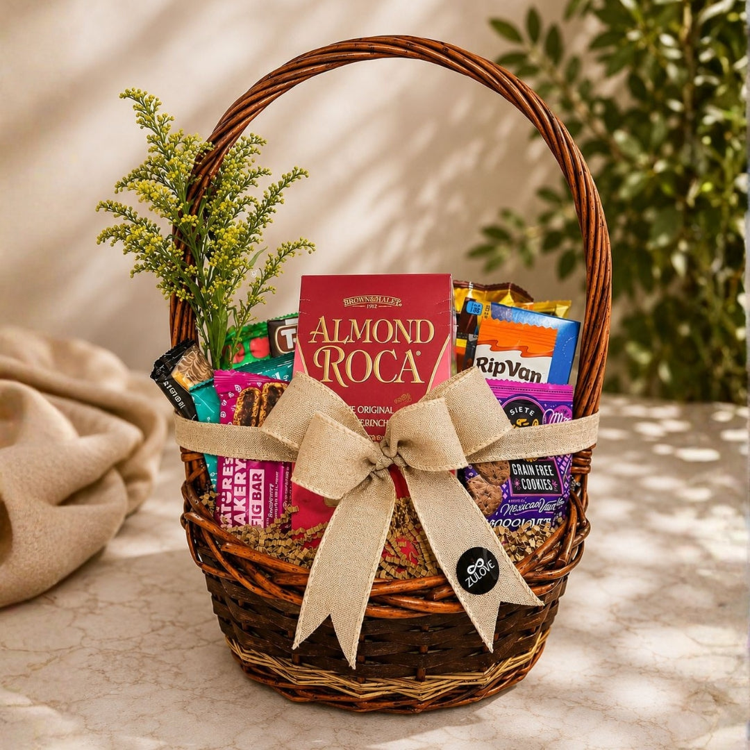 Zulove Ember Treats – Canasta Mini de Dulces con Detalle Floral
