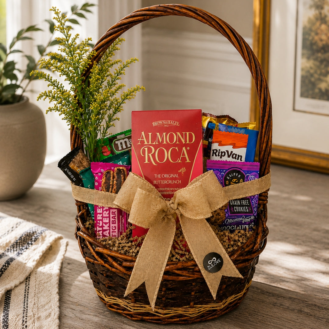 Zulove Ember Treats – Canasta Mini de Dulces con Detalle Floral
