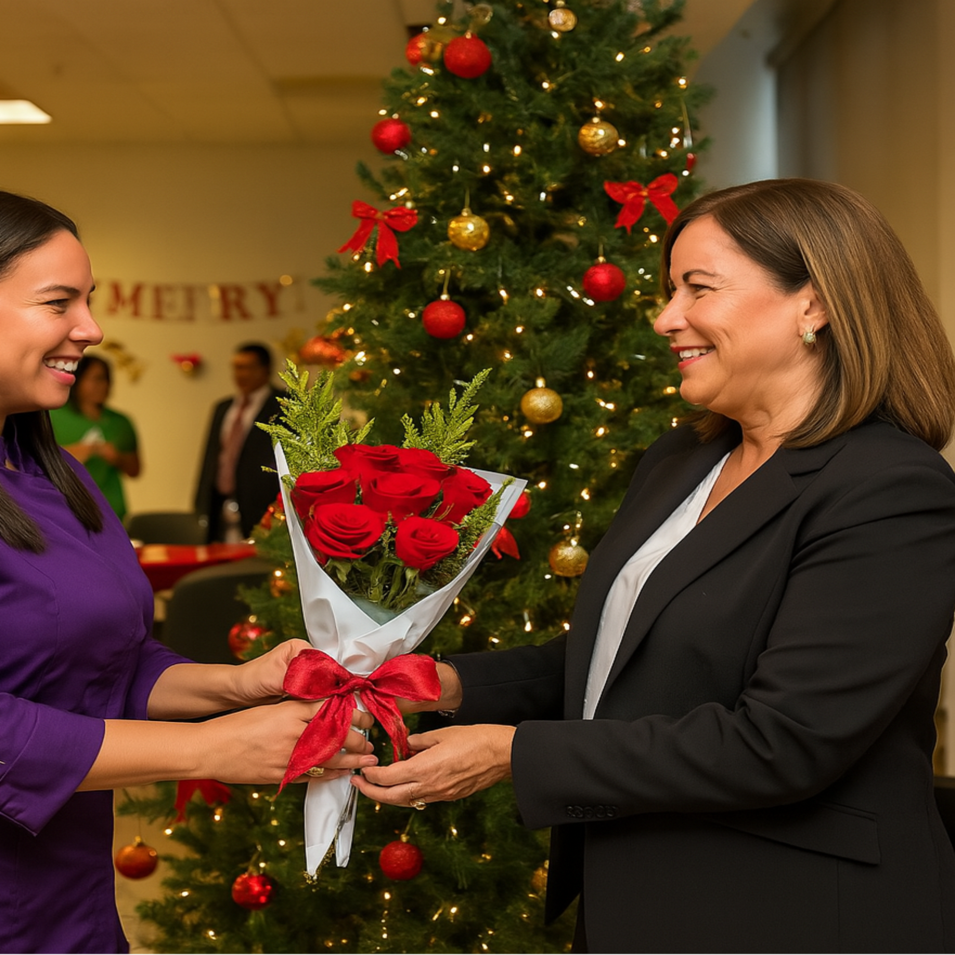 Elegant holiday bouquet of red roses with pine – Zulove Puerto Rico