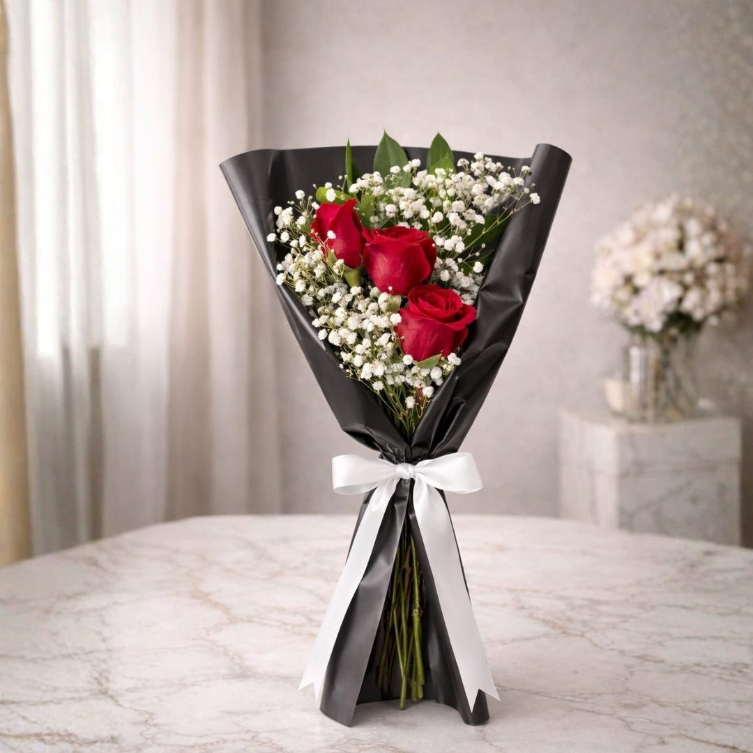 3 rose bouquet baby breath puerto rico elegant