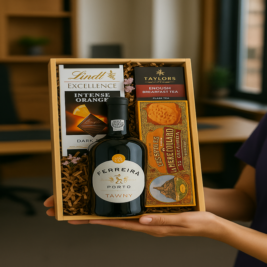 Elegant box with wine, chocolates, cookies, and black tea – Zulove
