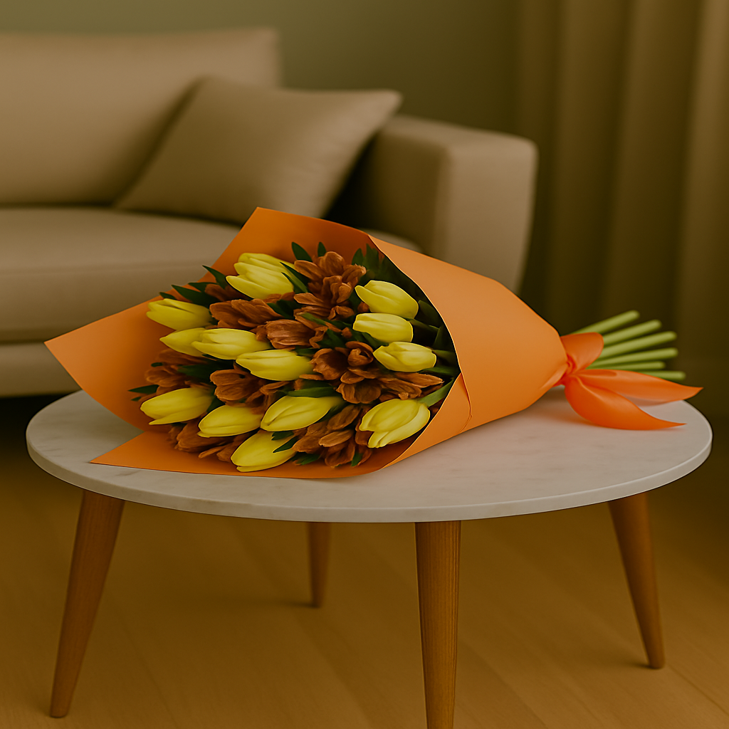 Natural Joy – Tulips & Alstroemerias Wrapped Bouquet