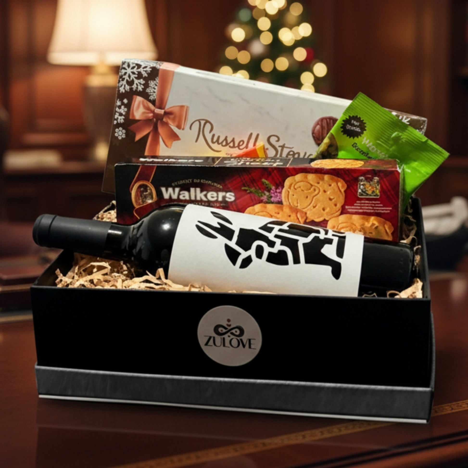 caja negra vino chocolates galletas nueces zulove puerto rico regalo elegante