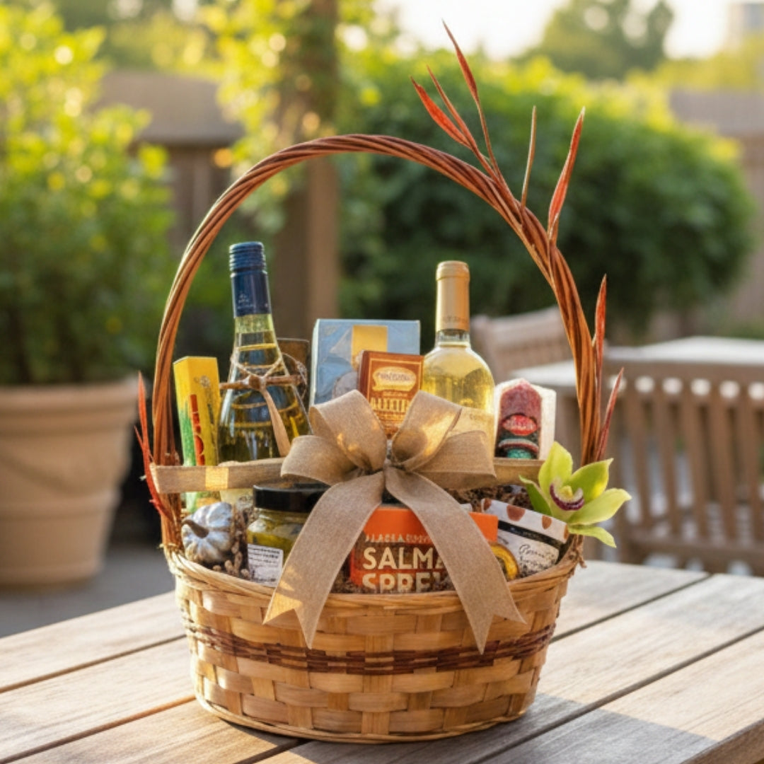 canasta gourmet con vinos blancos salami aceitunas cafe zulove puerto rico3
