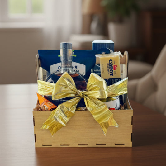 caja gourmet de madera con whisky queso aceitunas nueces zulove puerto rico