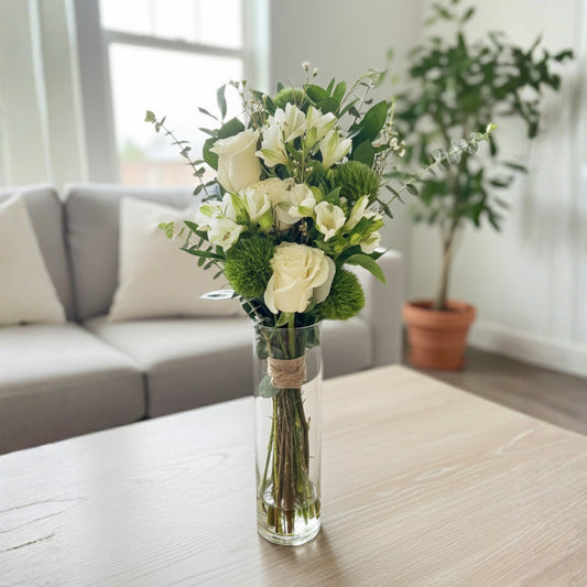 green white floral arrangement roses alstroemeria puerto rico elegant