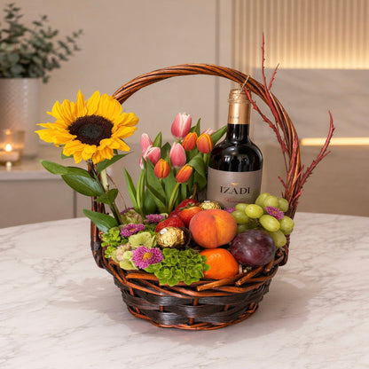 luxury basket wine fruits flowers ferrero zulove puerto rico elegant
