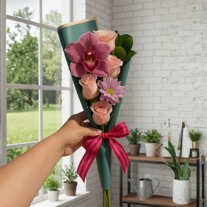 mini bouquet orchid rose daisy puerto rico elegant