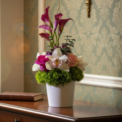 orchid rose calla fuchsia arrangement puerto rico elegant
