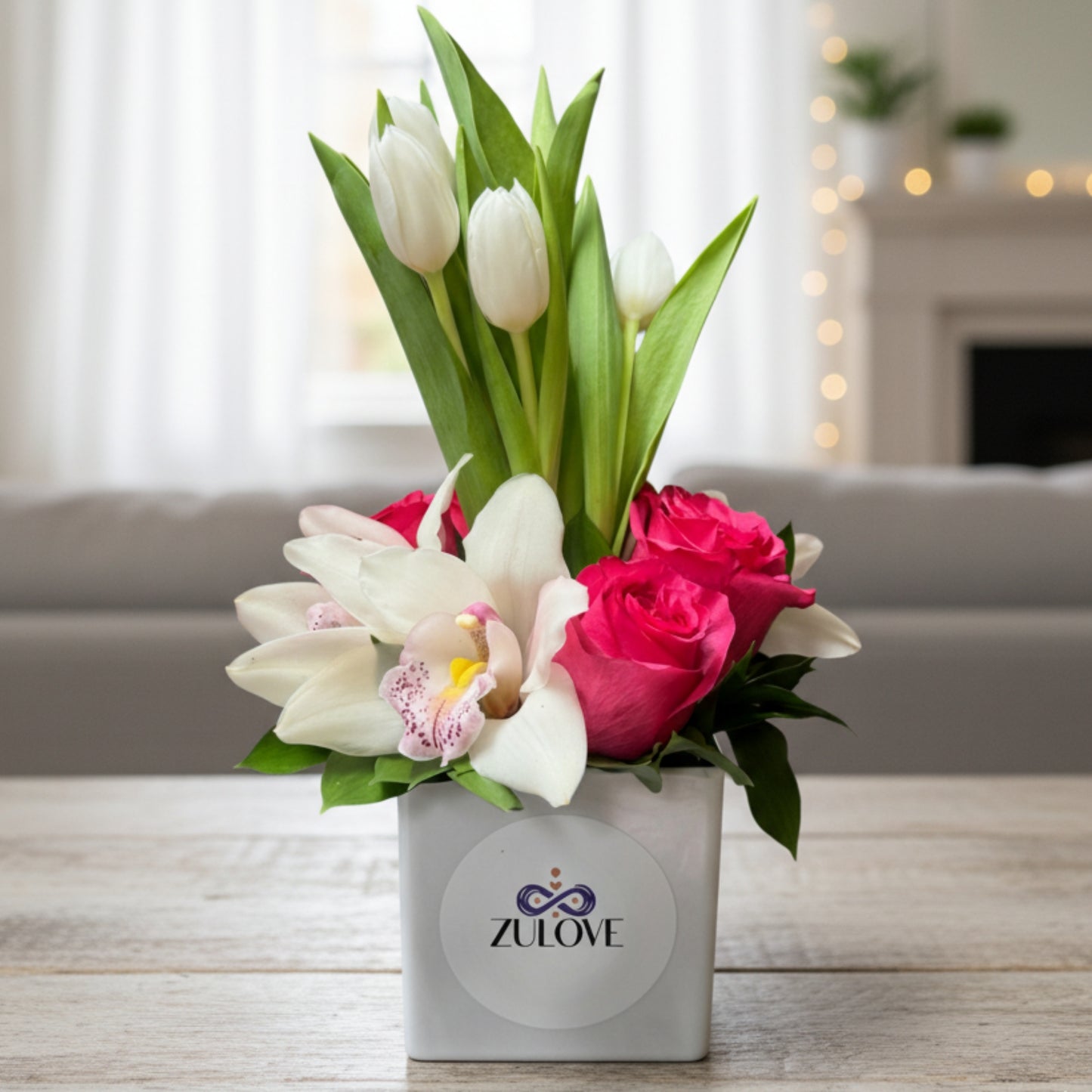 orchid rose tulip cube arrangement puerto rico elegant