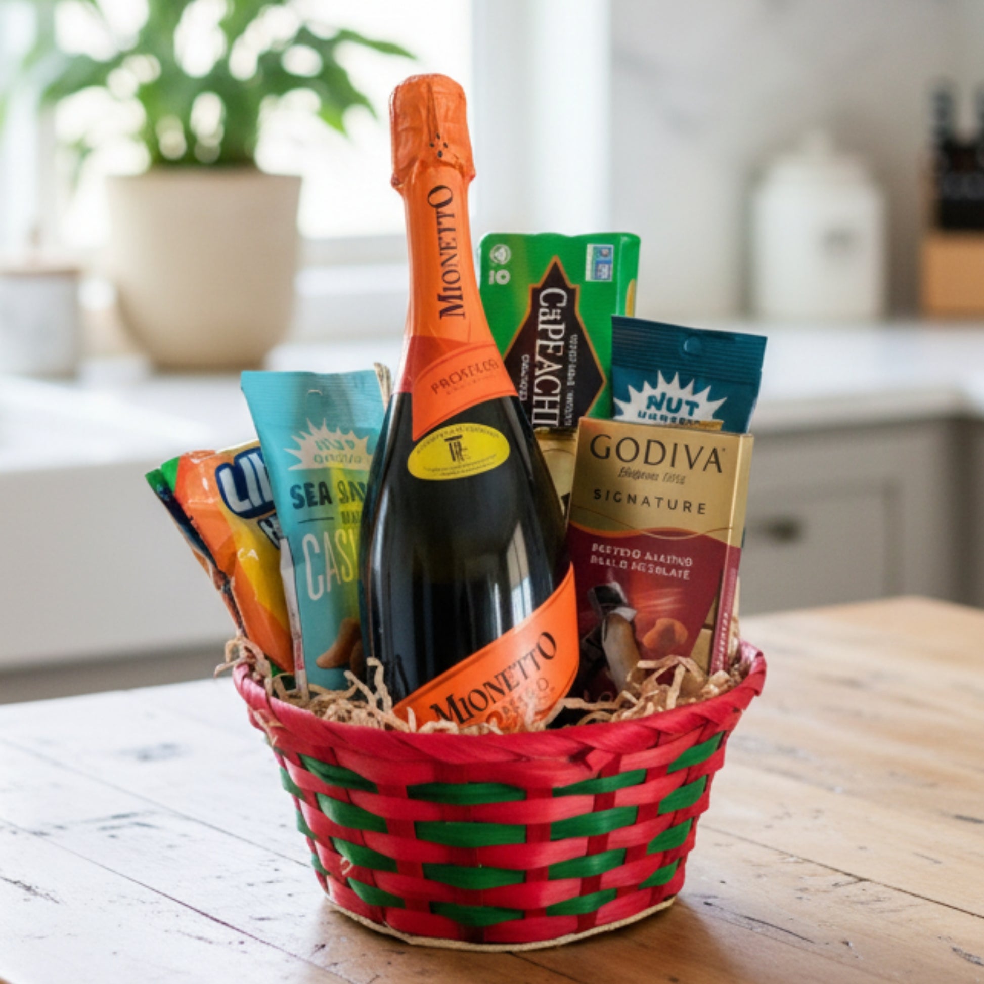 canasta prosecco chocolate nueces snacks zulove puerto rico regalo elegante