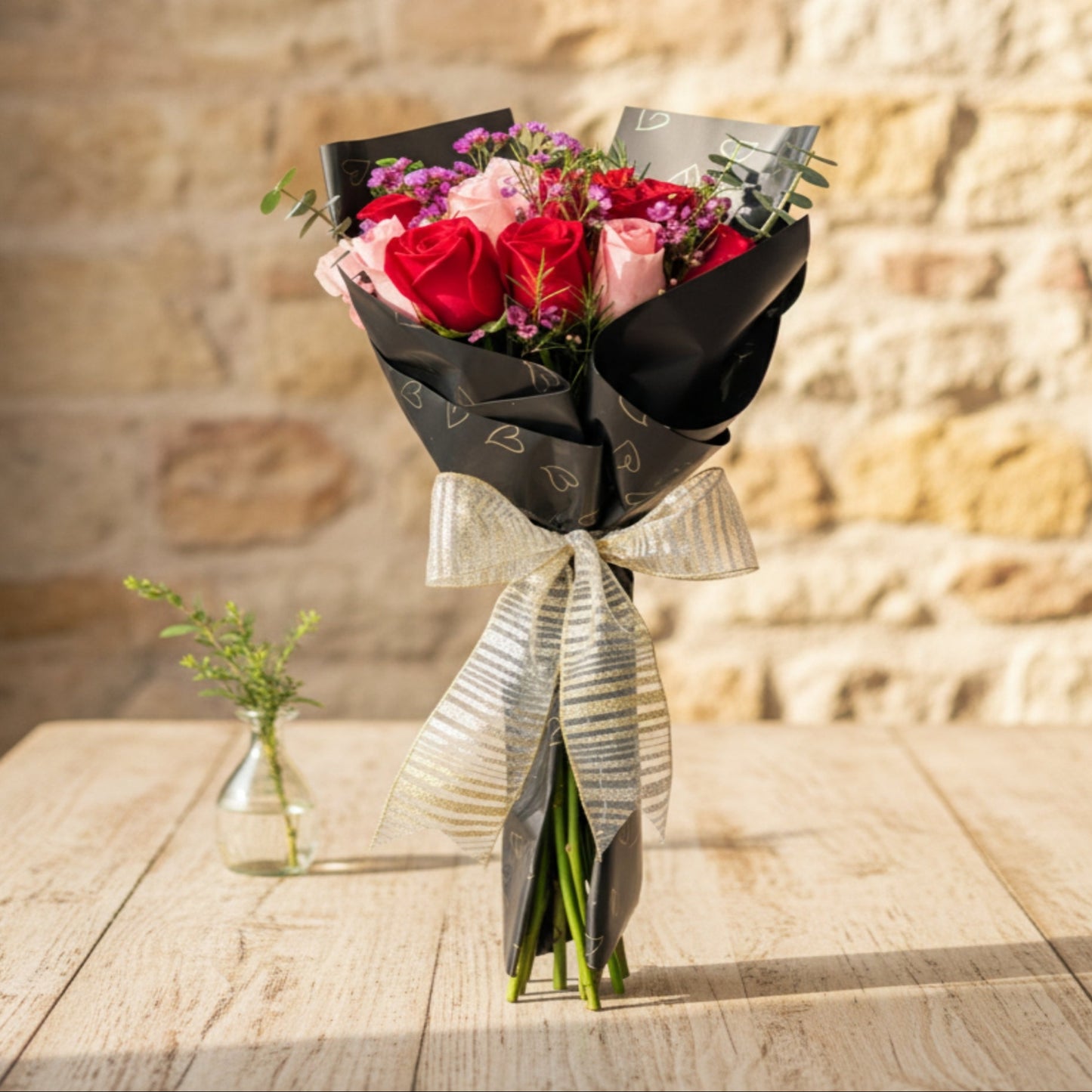 red pink roses bouquet eucalyptus puerto rico elegant
