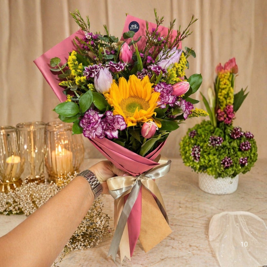 sunflower seasonal bouquet tulips mixed flowers zulove puerto rico
