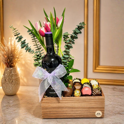 wine chocolate strawberries tulips wooden gift zulove puerto rico
